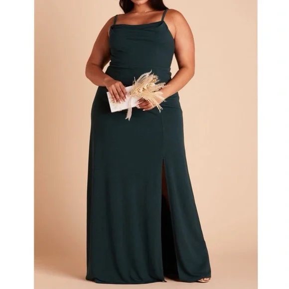 slim fit dress slacks ASHLEYlauren 11219 High Neck Crepe Gown With Balloon Sleeves